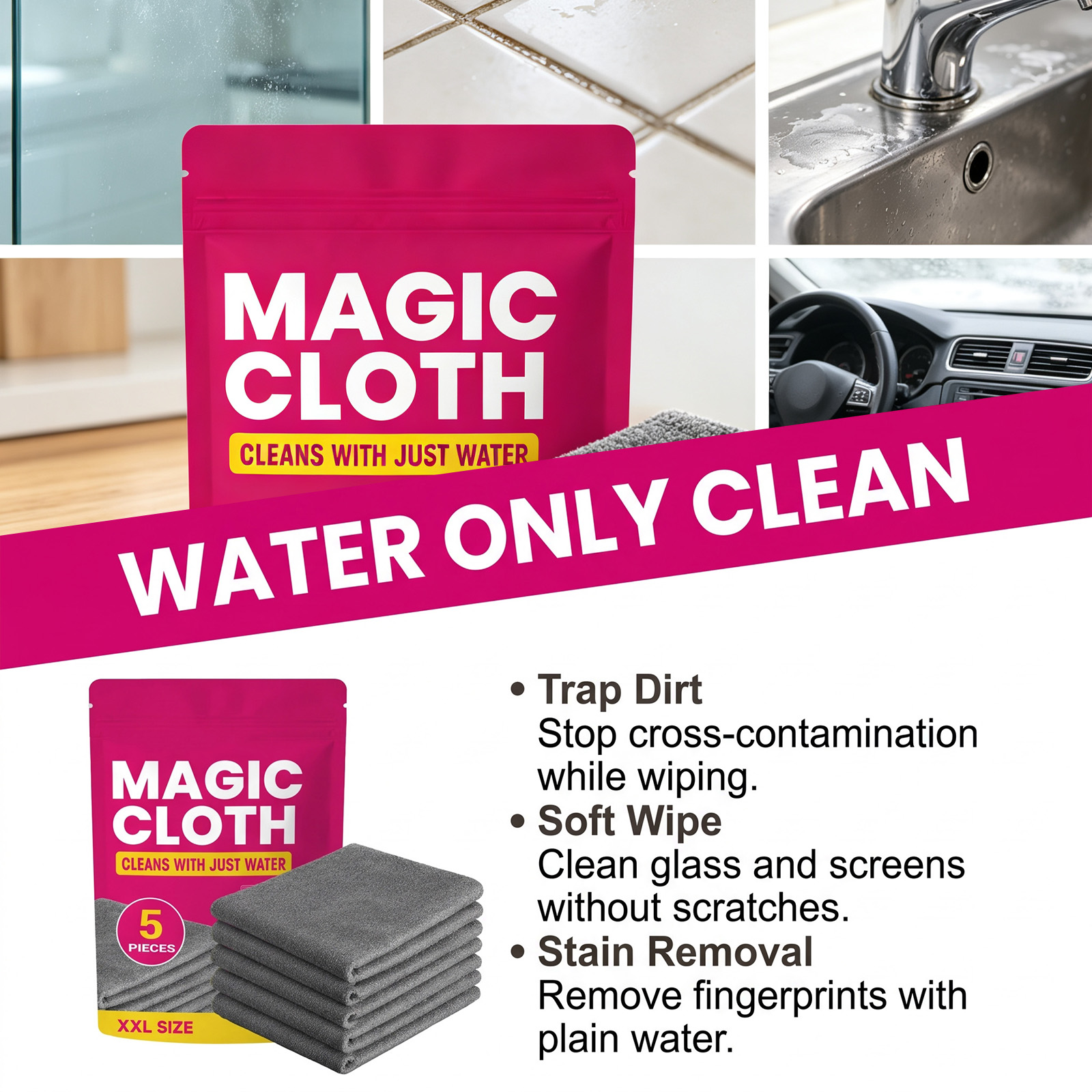 Panos de limpeza mágicos, 5 pe - Glass Cleaner Streak avaliação e preço